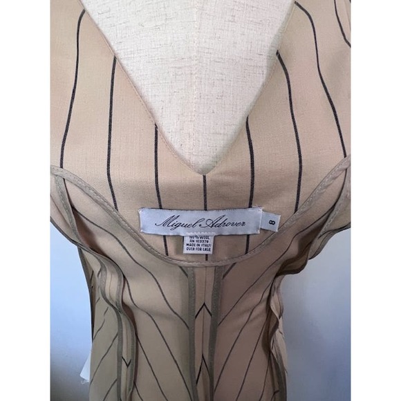 VINTAGE Rare Y2K 2001 MIGUEL ADROVER Striped Creme Navy Dress US 8 - Picture 9 of 12